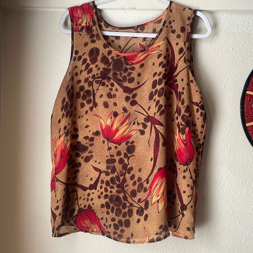 Vintage sheer mixed media sleeveless blouse